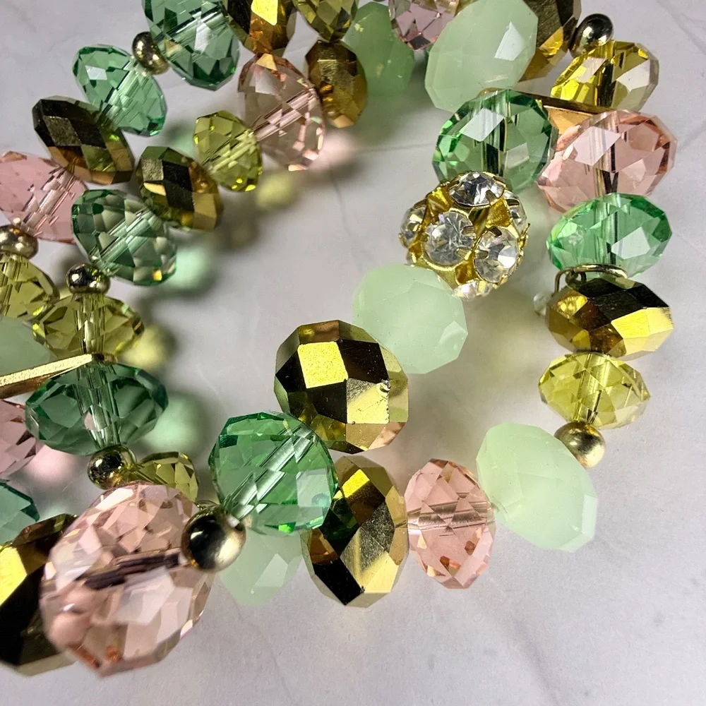 Multi-colored Stretch Crystal and Glass Bracelet - Picture 6 of 6